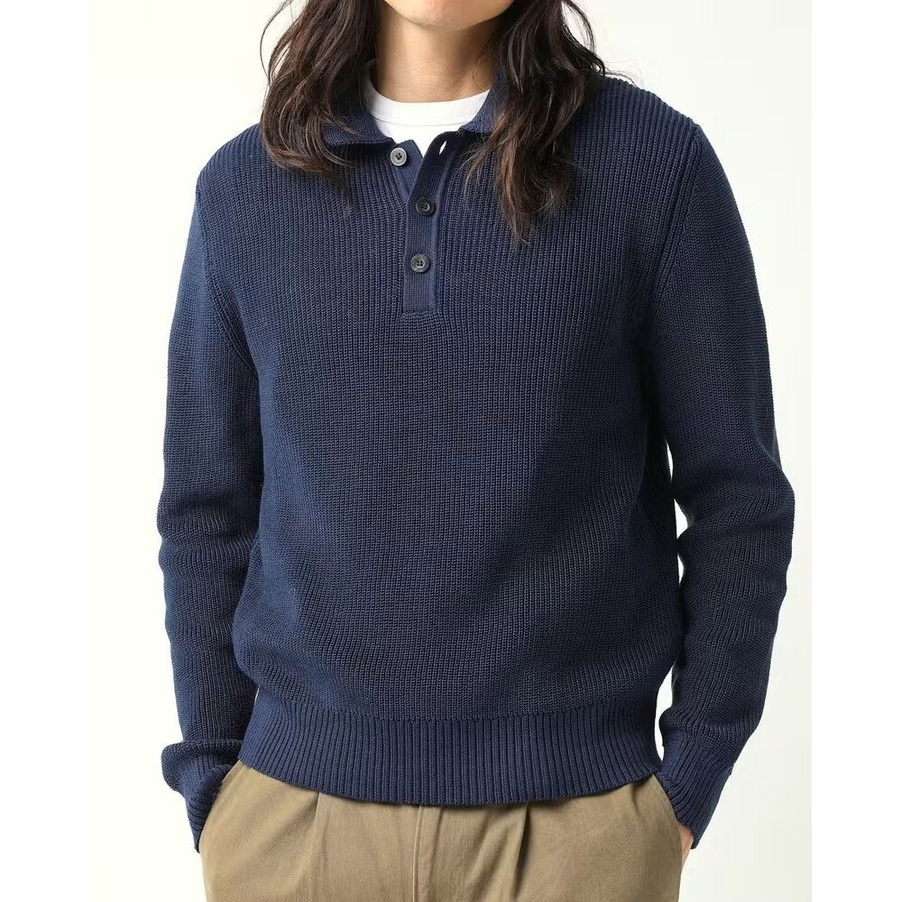 CORRIDOR Sweater Mens XXL Navy Blue Long Sleeve Slouchy Polo Organic Cotton $265